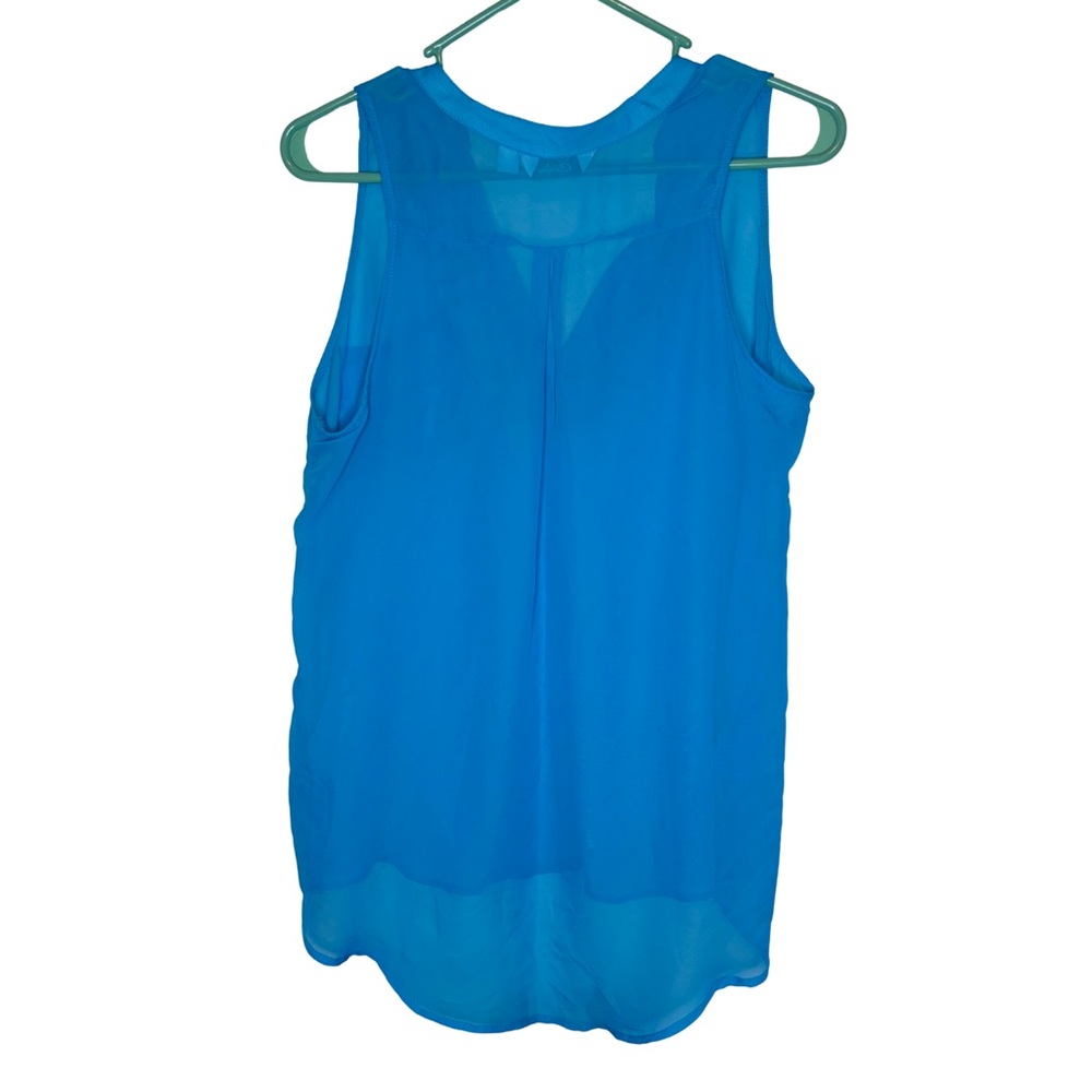 Curfew Bright Blue Sleeveless V-Neck Pocket Sheer Blouse - Picture 2 of 3